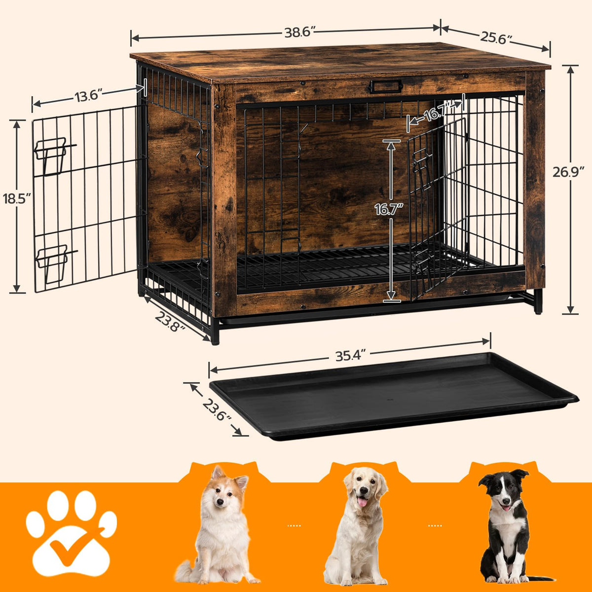 38.6" Wooden Dog Crate Furniture with Pull-Out Tray N373705