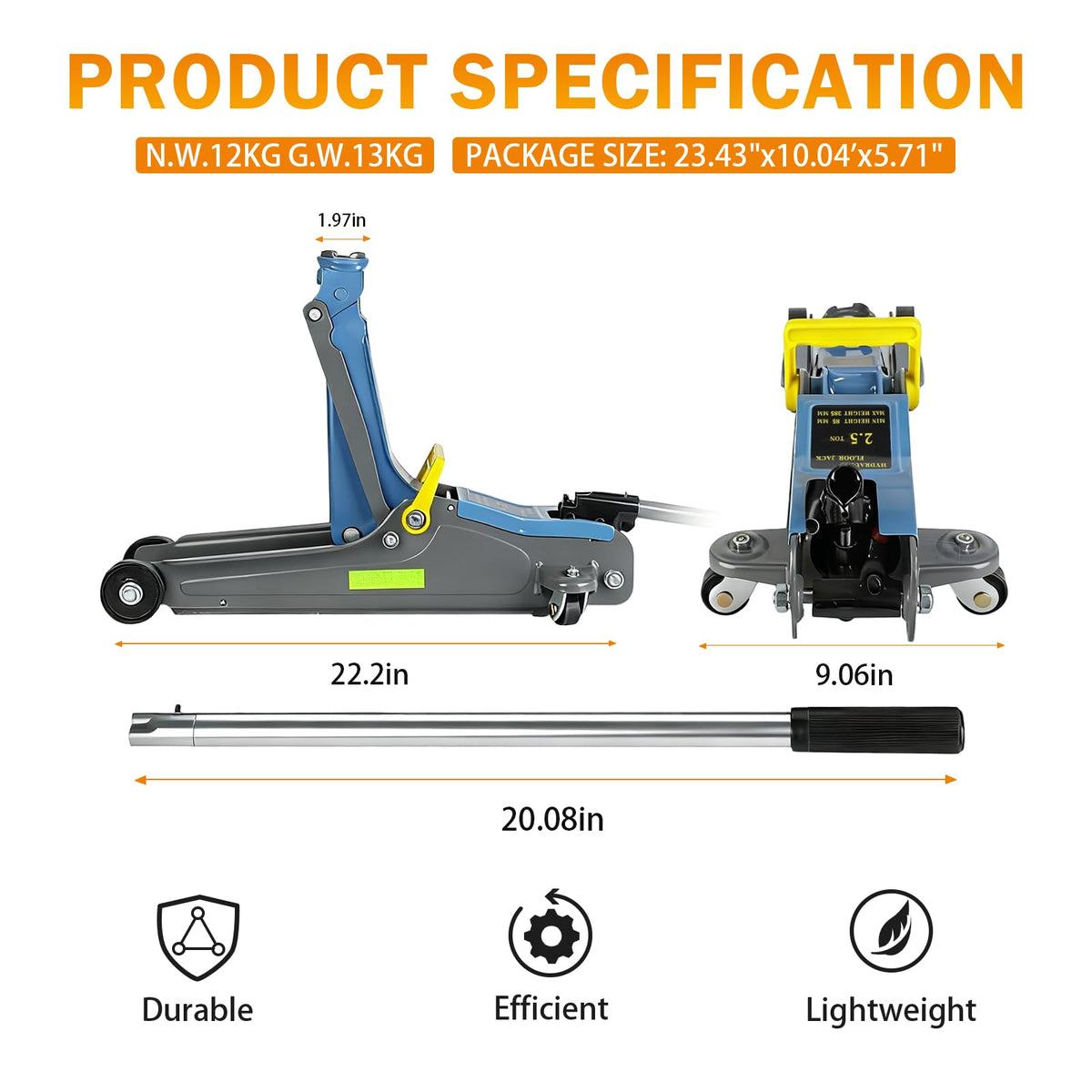 2.5T Low Profile Hydraulic Floor Jack with Carrying Handle T4915
