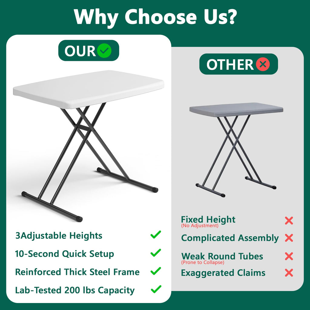 Folding Table 30 Inch Adjustable Height White Granite E890057