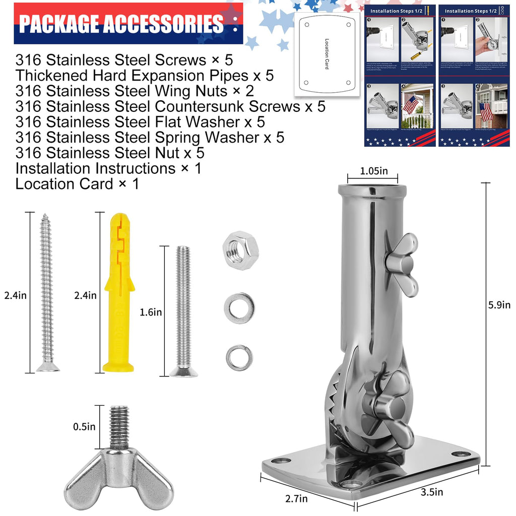 316 Stainless Steel Adjustable Flag Pole Holder H82507