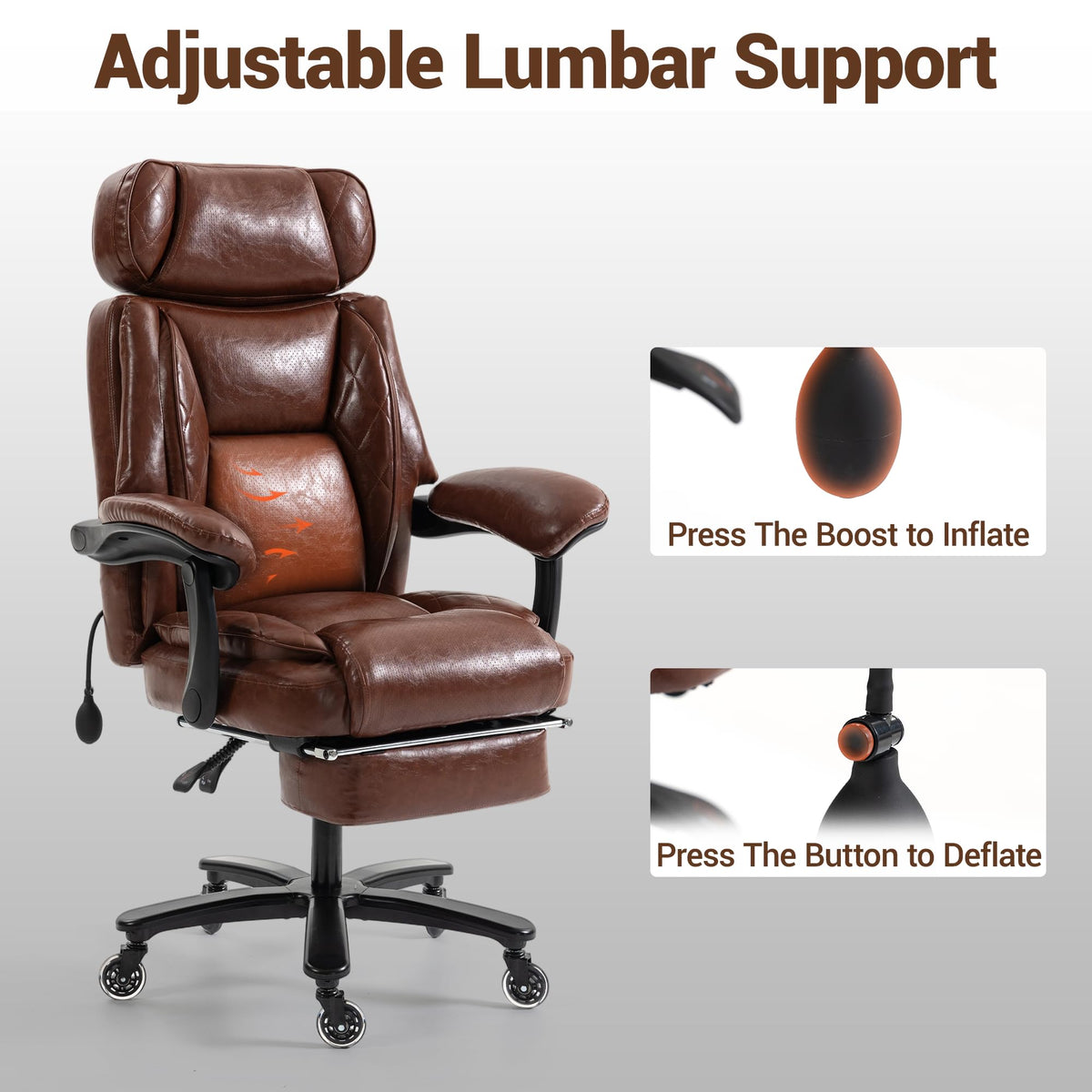 Big and Tall Executive Office Chair with Footrest, Brown T214112