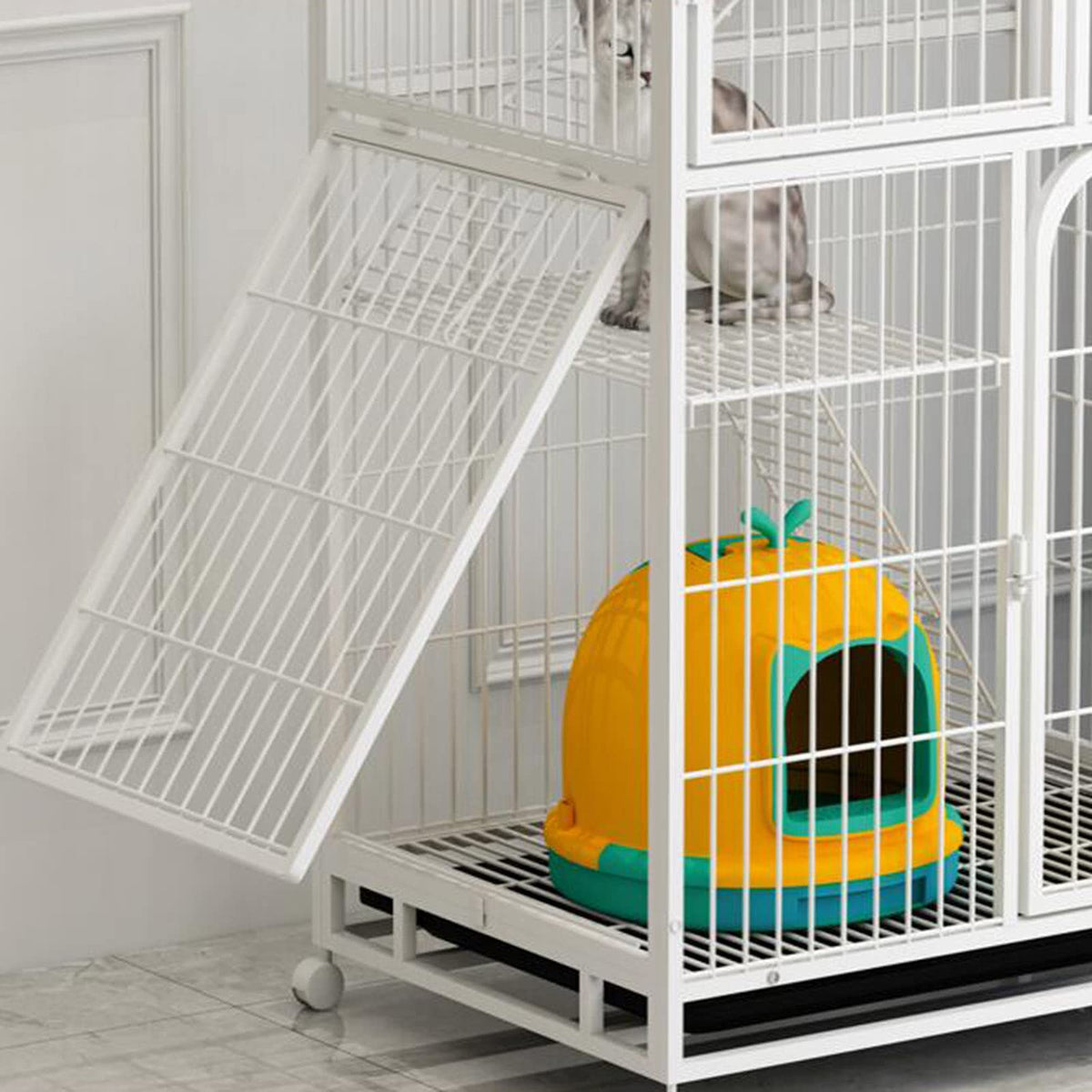 Large 3-Tier Metal Wire Cat Cage with Hammock Q490318