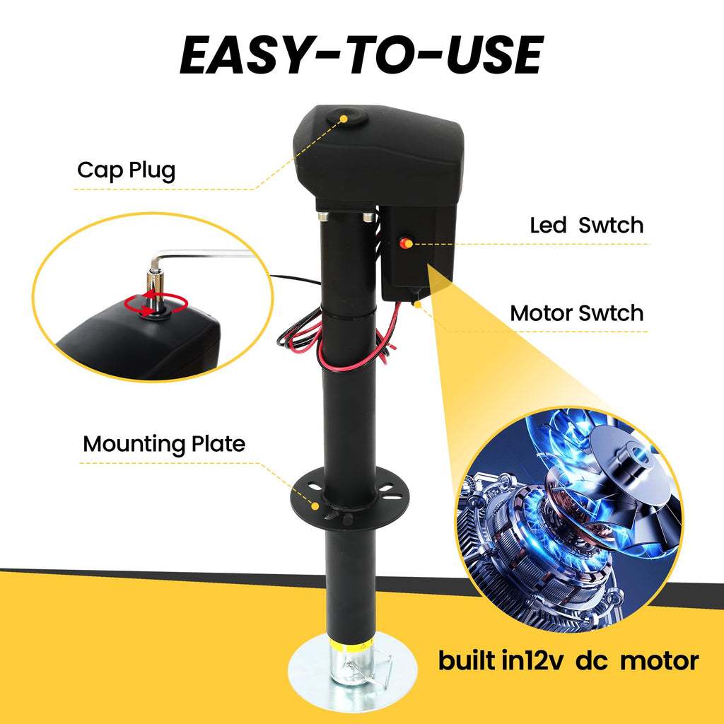 12V Electric Tongue Jack 4000lb A-Frame Heavy Duty Trailer Jack with Drop Foot & LED Light O784035