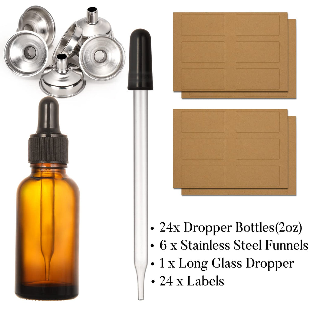 2 oz Dark Amber Dropper Bottles with Funnels O579021