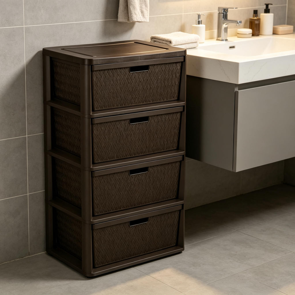 Brown 4-Drawer Storage Tower with Bins T5576