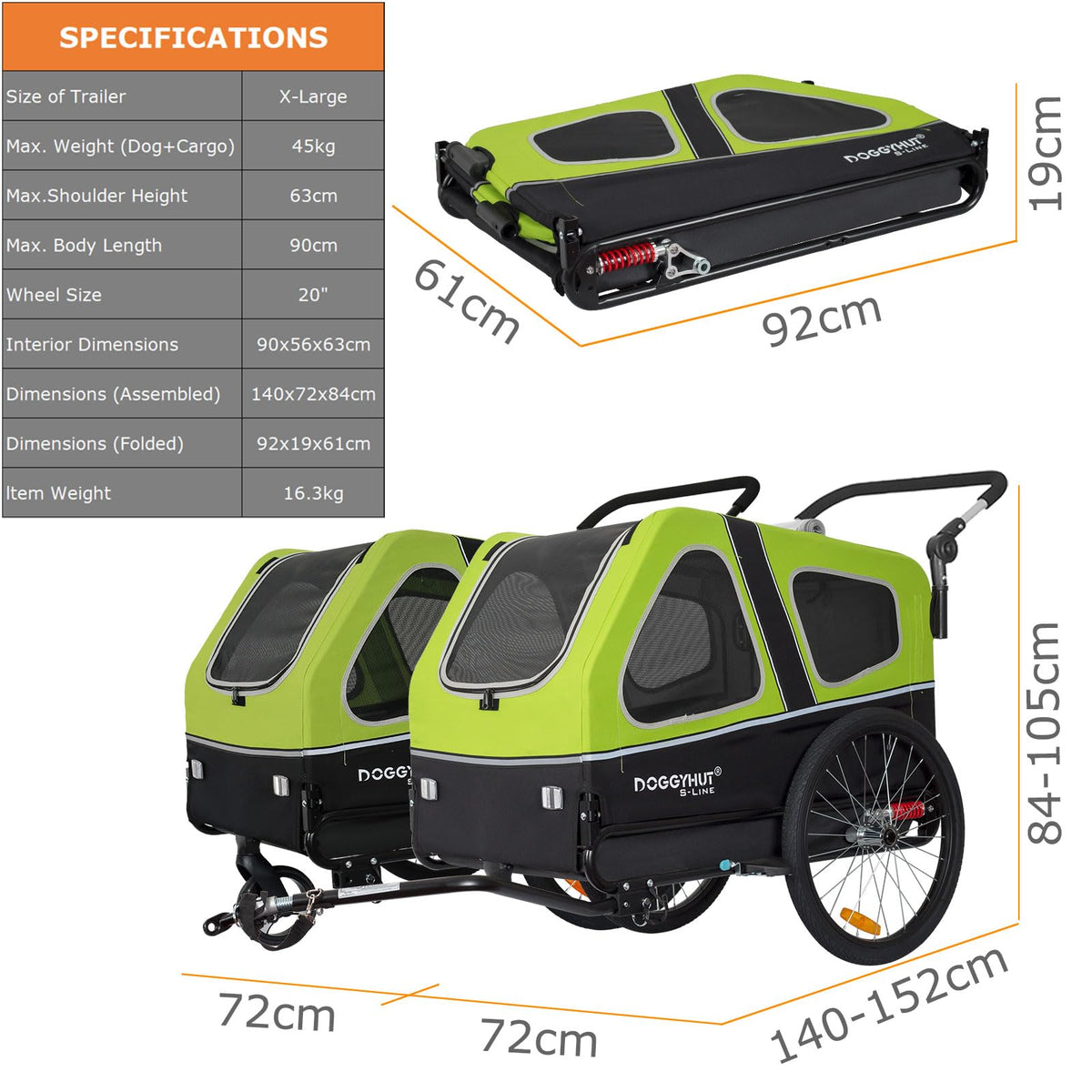 XL Pet Bike Trailer & Stroller with Suspension Wheels J81757