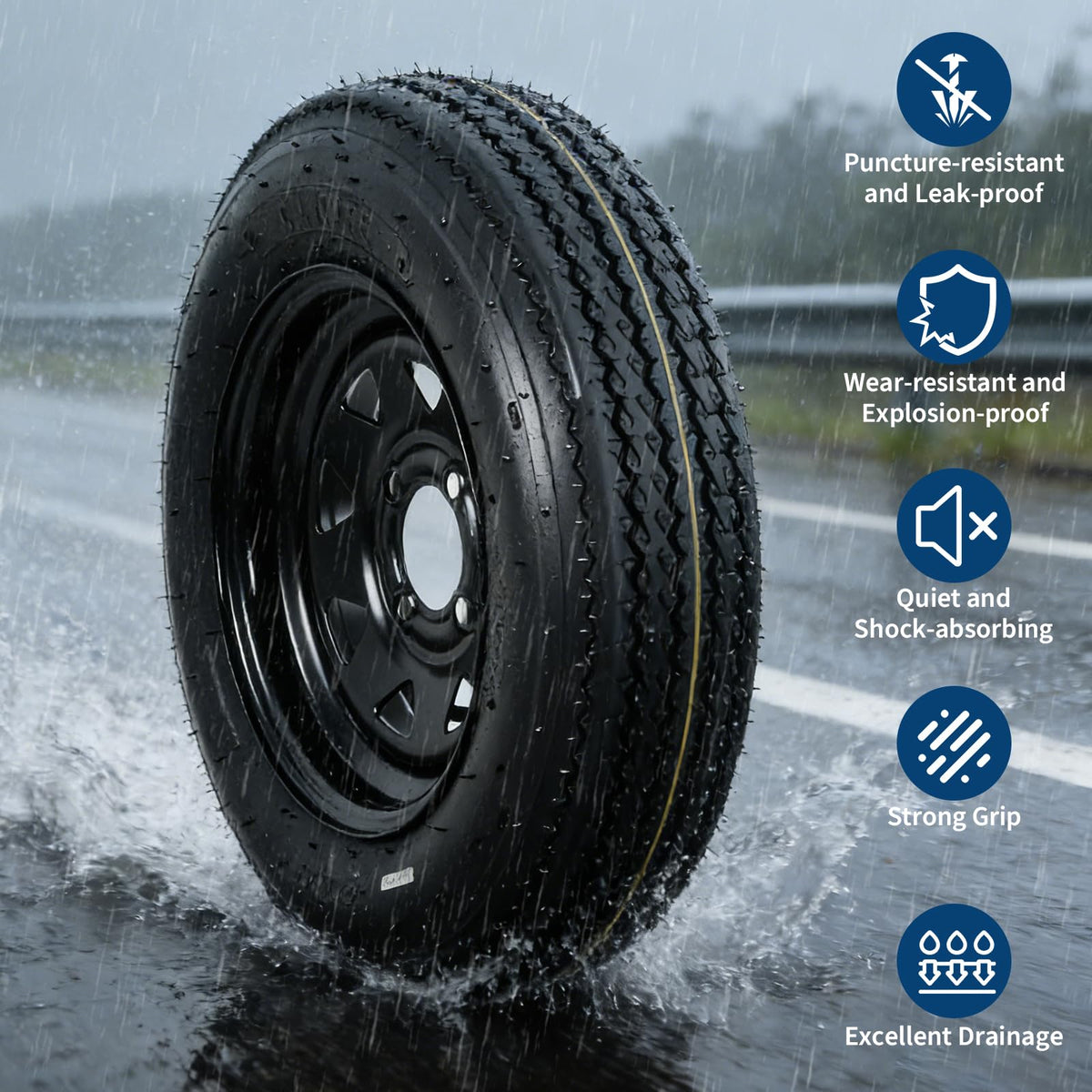 2-Pack Trailer Tire On Rim 5.30-12 4 Lug 12 in Wheels Load Range C Black L984485