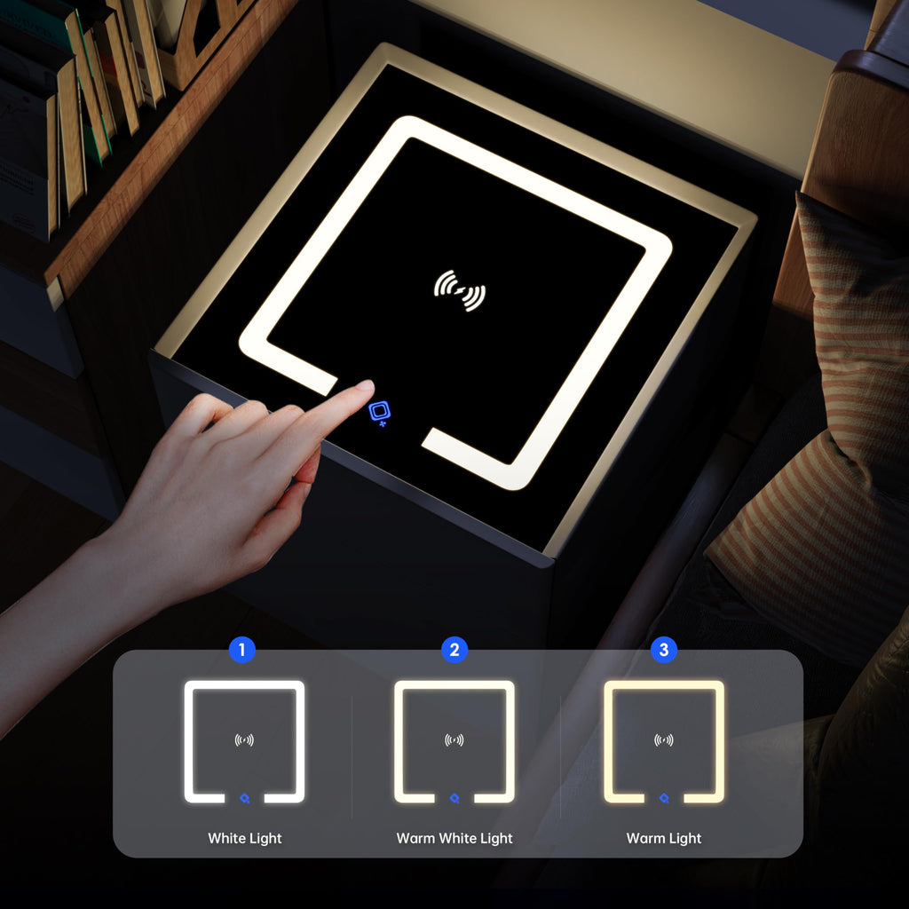 Wireless Charging Nightstand with Drawer and 3 LED Light J84466