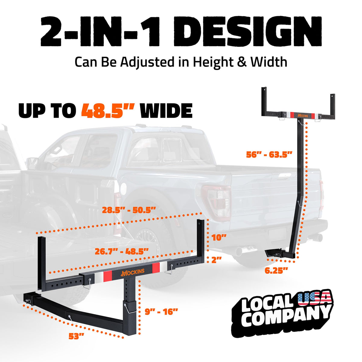750 Lbs Cap Hitch Mount Truck Bed Extender with Stabilizer & Straps C2606