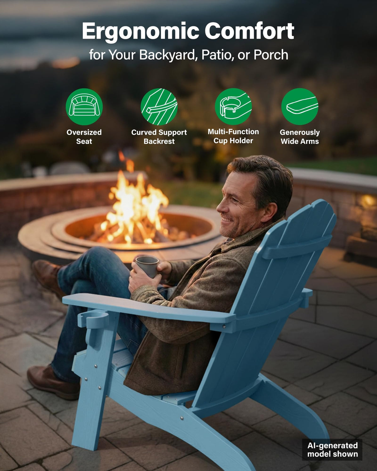 Oversized Adirondack Chair Set of 4 Blue B61328
