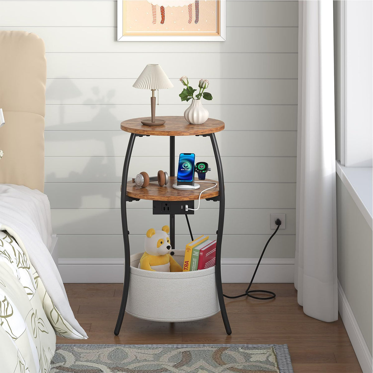 3-Tier Round End Table with Charging Station E21298