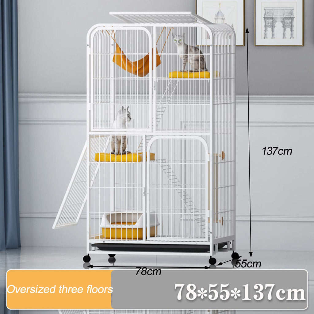 Large 3-Tier Metal Wire Cat Cage with Hammock Q490318