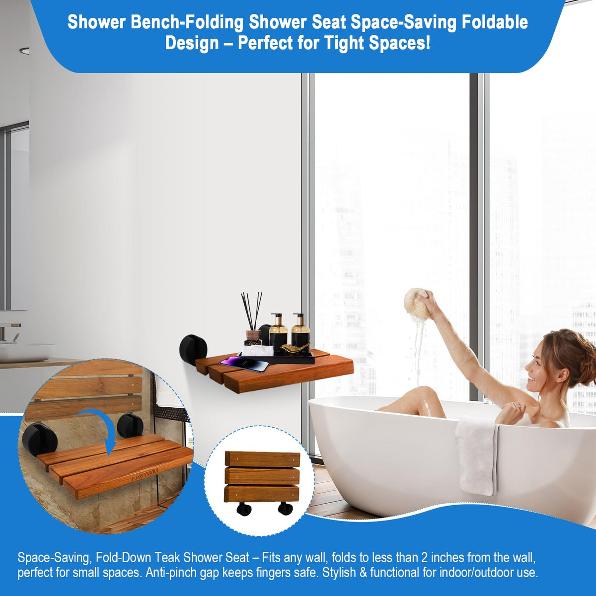 20" Teak Wall Mounted Fold Down Shower Seat 400 lbs Capacity M2172