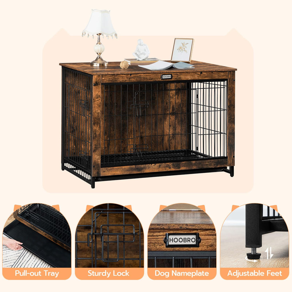 38.6" Wooden Dog Crate Furniture with Pull-Out Tray N373705