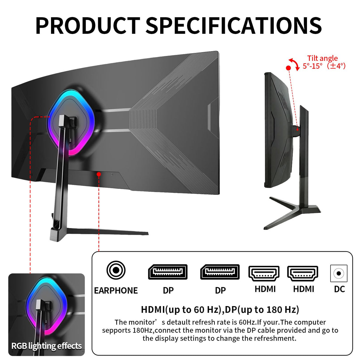 34 Inch Curved Ultrawide Monitor WQHD 165Hz 1ms HDR10 FreeSync G-Sync VESA Mount Compatible N144