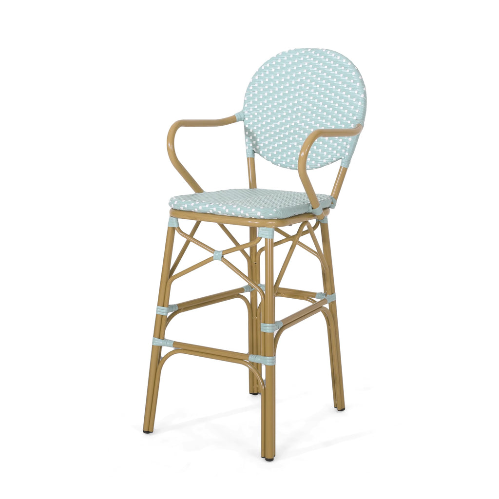 Teal Bamboo Print Wicker Aluminum Bar Stools Set of 2 F660778