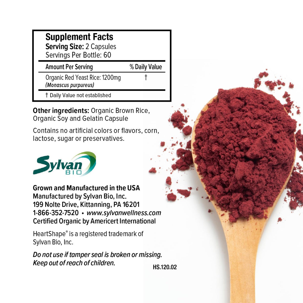 Red Yeast Rice Supplement 1,200 mg Organic Non-GMO 120 Capsules V381