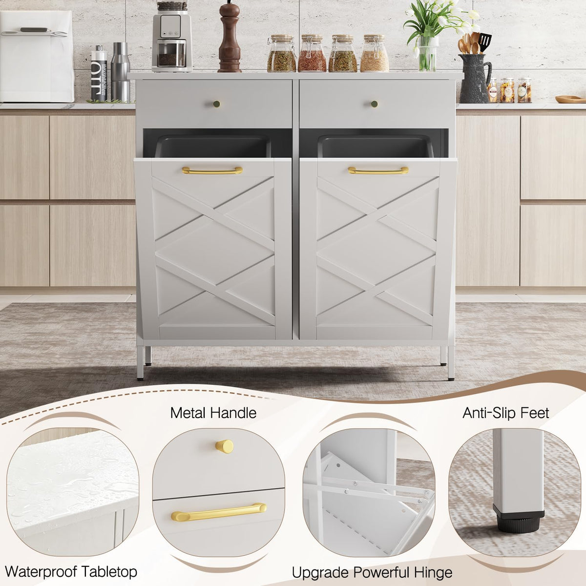 10 Gallon Metal Double Tilt Out Trash Can Cabinet S456