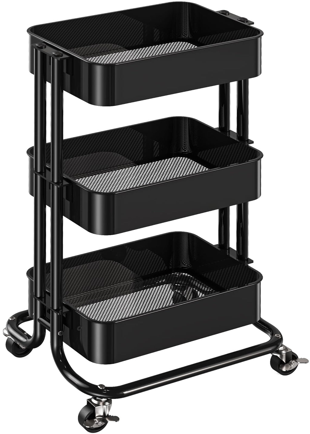 3 Tier Metal Rolling Utility Cart with Lockable Wheels, Black C7557