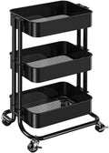 3 Tier Metal Rolling Utility Cart with Lockable Wheels, Black C7557