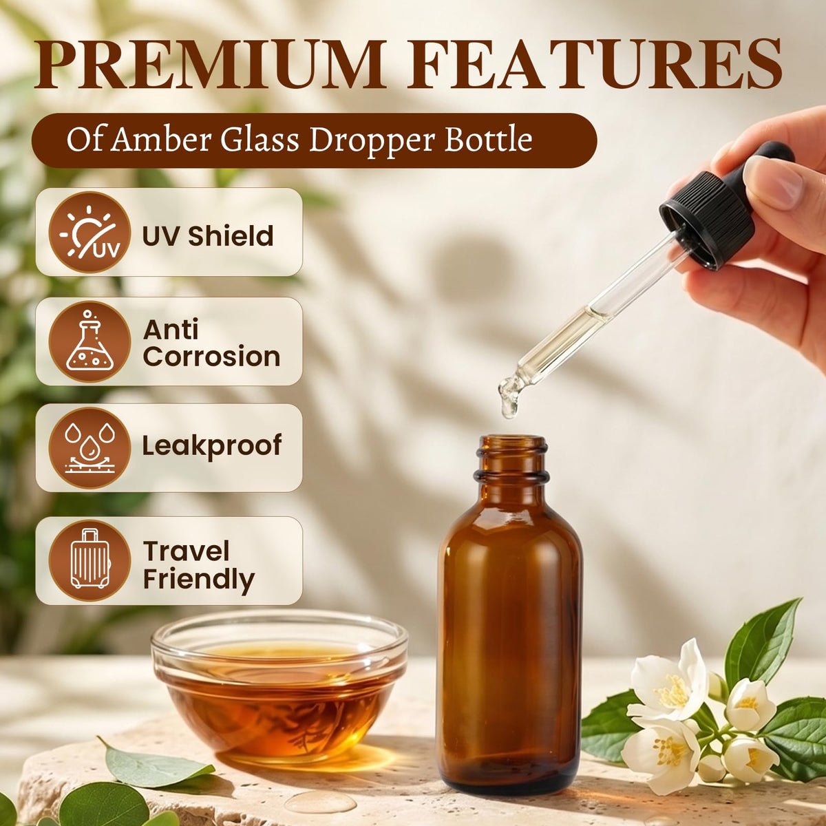 2 oz Amber Glass Dropper Bottles with Funnels, 40 Pack F6812