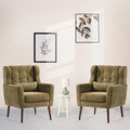 Olive Green Chenille Upholstered Accent Chairs Set of 2 B139211
