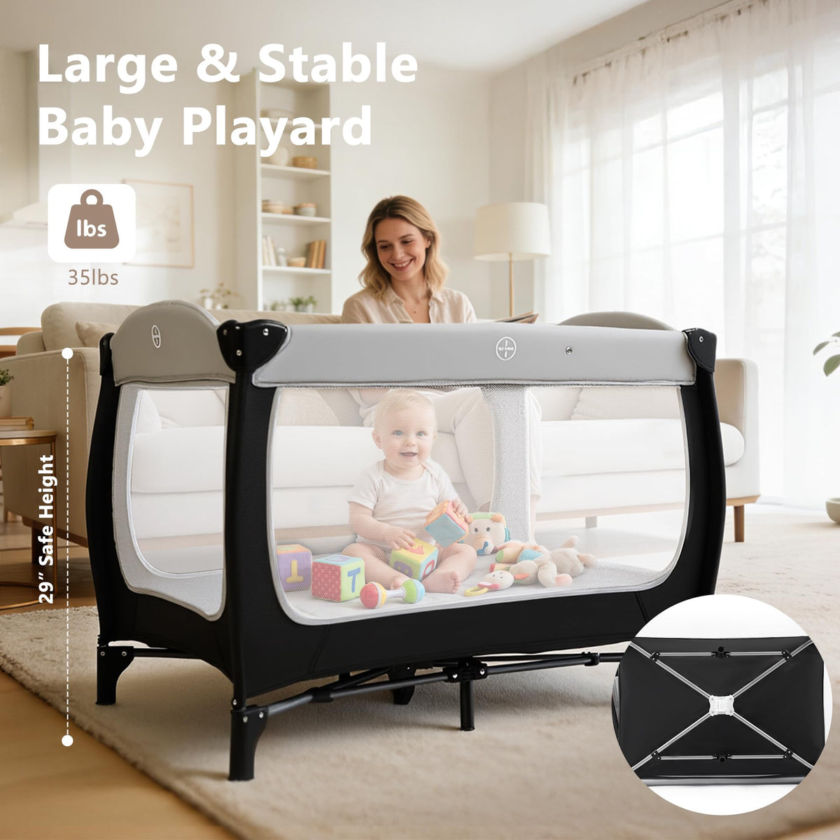 4 in 1 Portable Pack and Play Bassinet, Black B765168