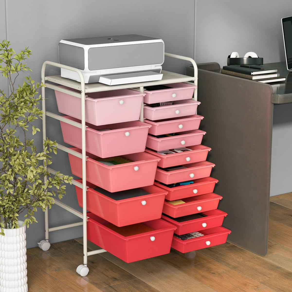 15 Drawer Multicolor Rolling Storage Cart G106