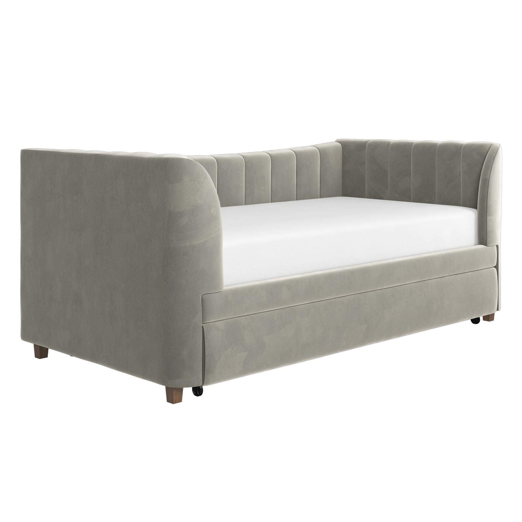 Gray Velvet Twin Upholstered Daybed with Trundle W4473