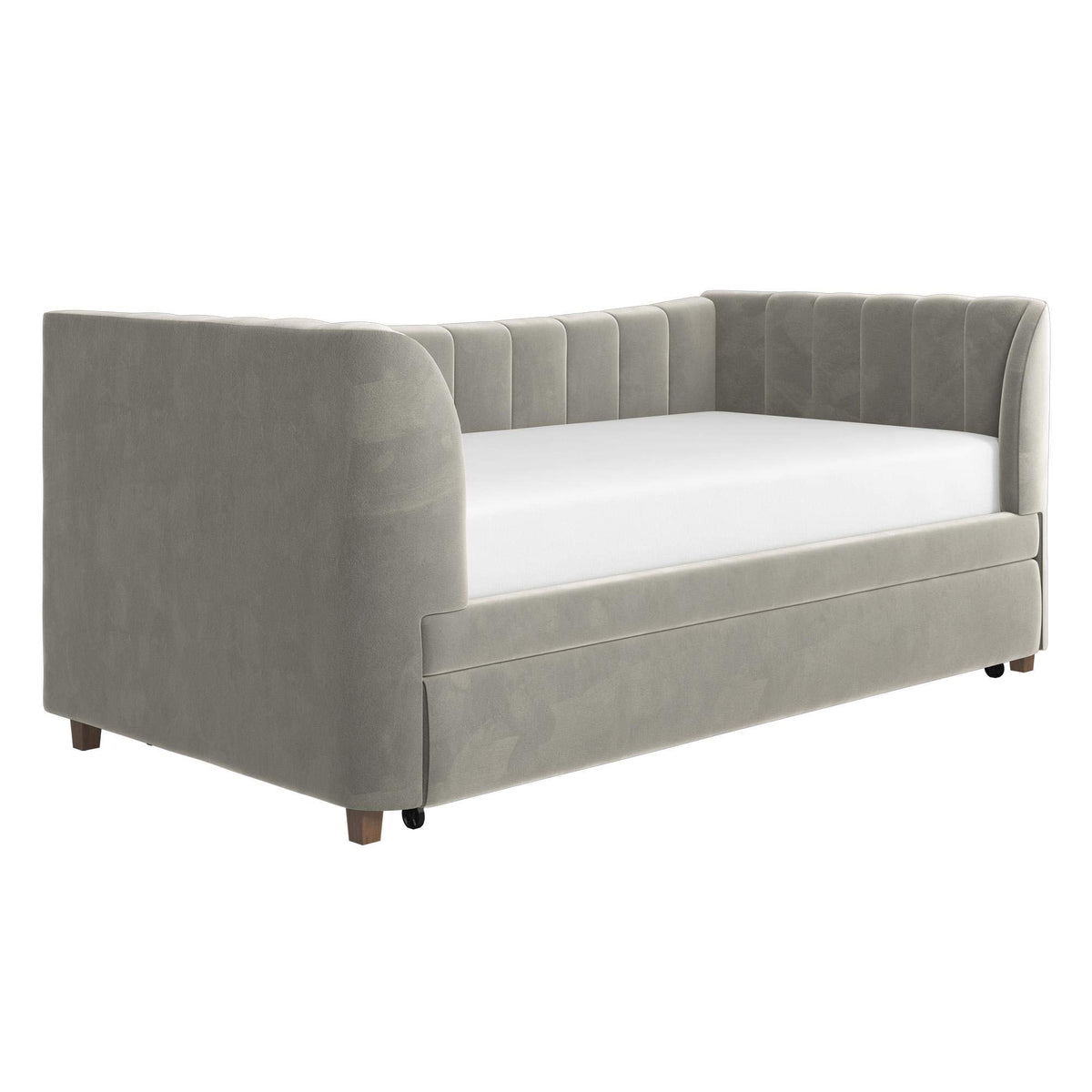 Gray Velvet Twin Upholstered Daybed with Trundle W4473