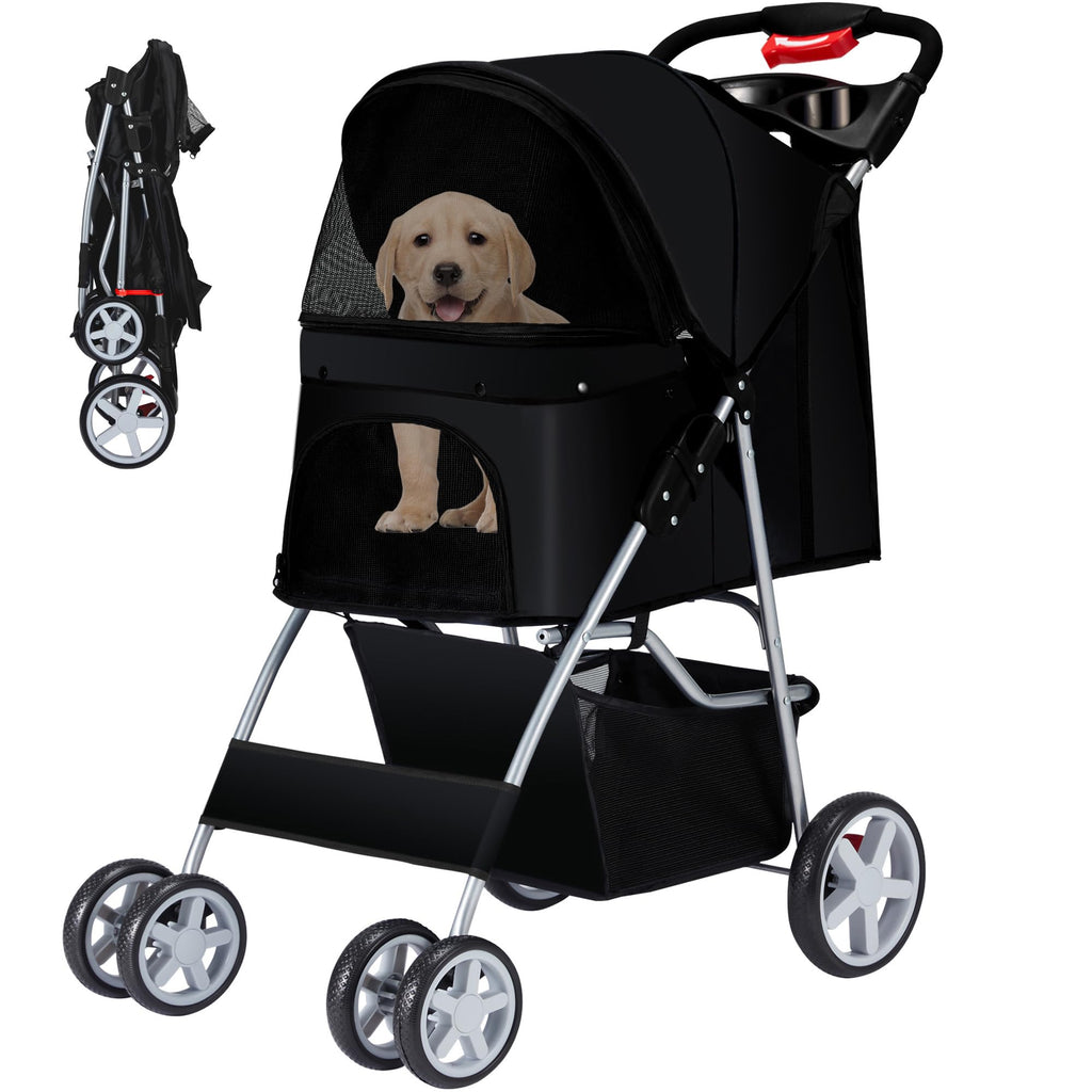 Foldable Pet Stroller 4 Wheels Black Y6358