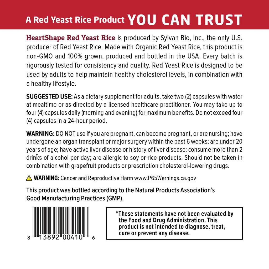 Red Yeast Rice Supplement 1,200 mg Organic Non-GMO 120 Capsules V381