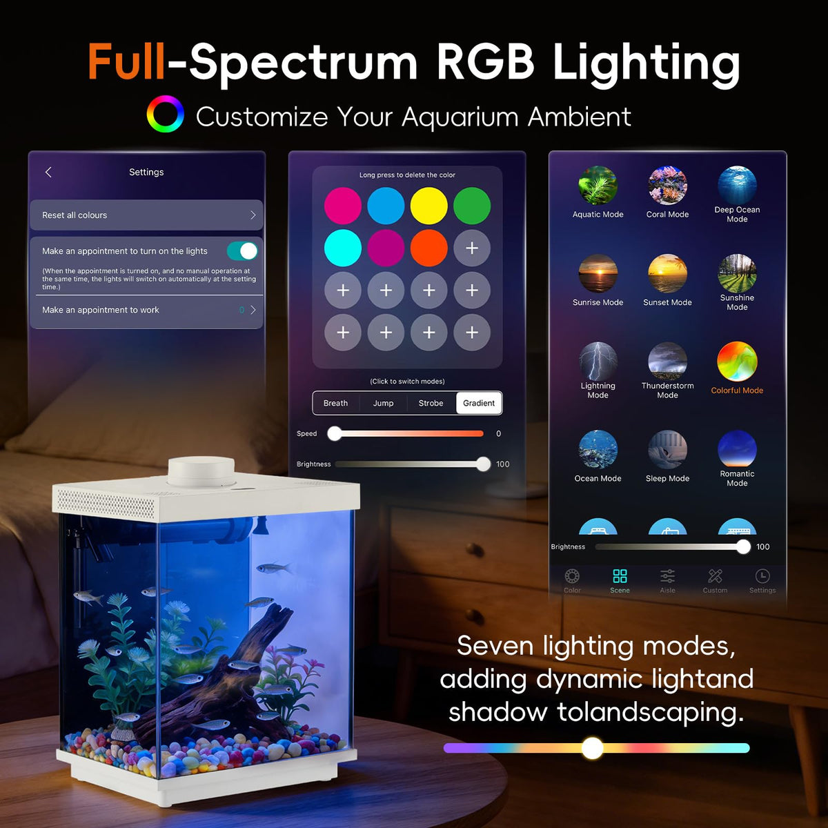 3 Gallon Glass Fish Tank Aquarium Kit with APP Control Q78059