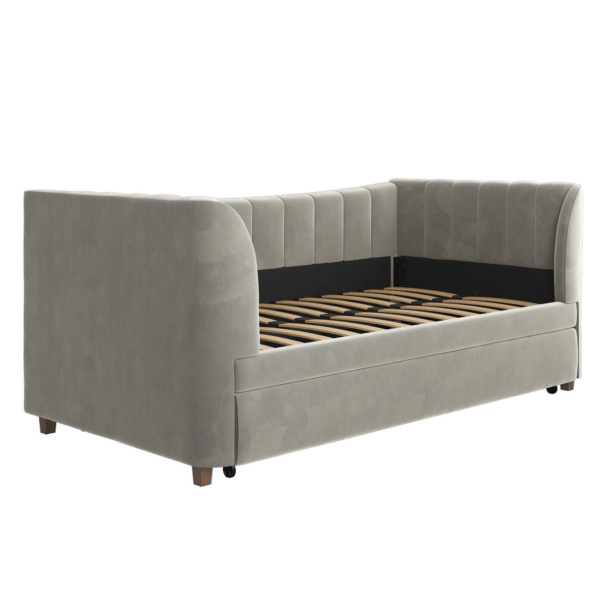 Gray Velvet Twin Upholstered Daybed with Trundle W4473