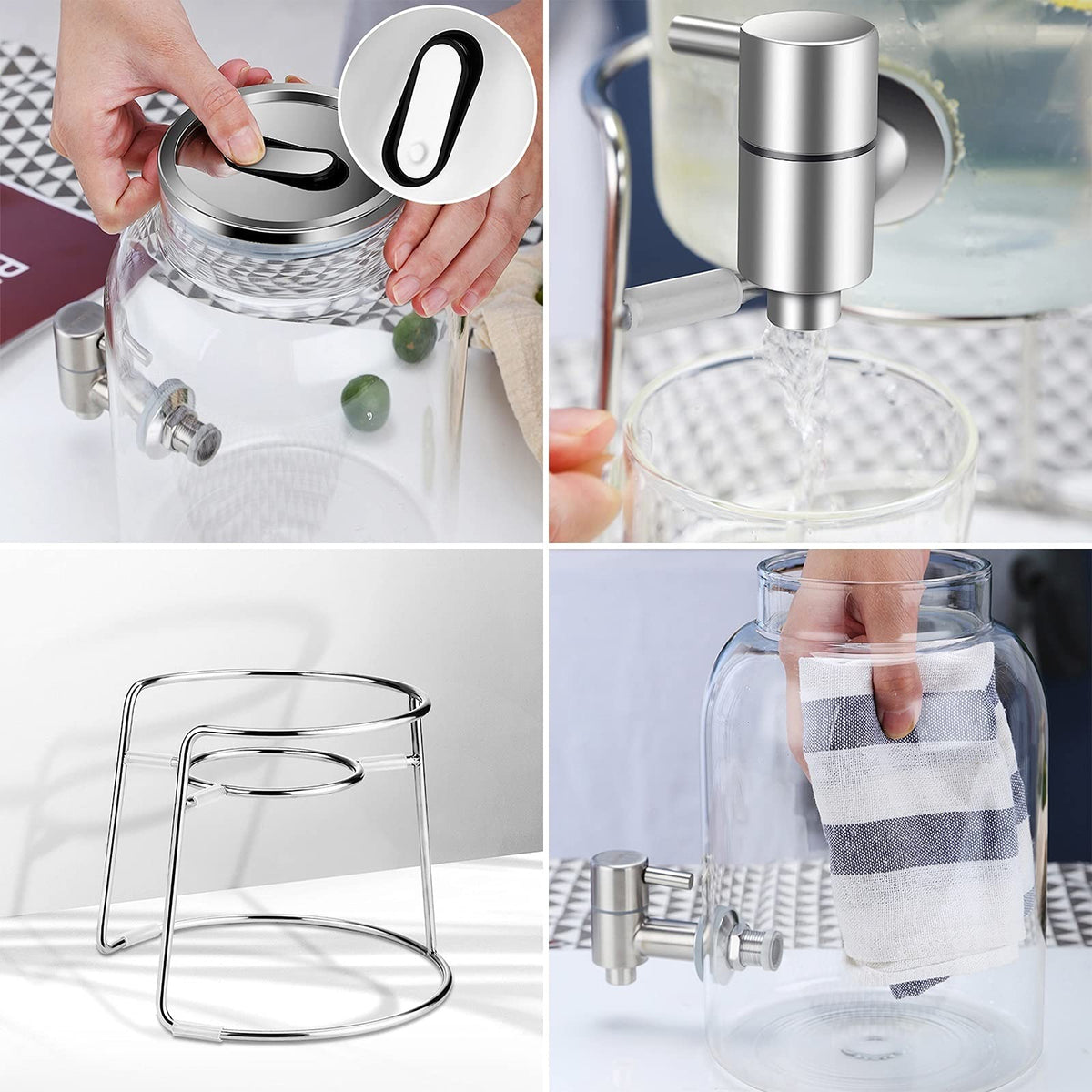 Large-capacity Glass Pitcher with Lid and Faucet D402