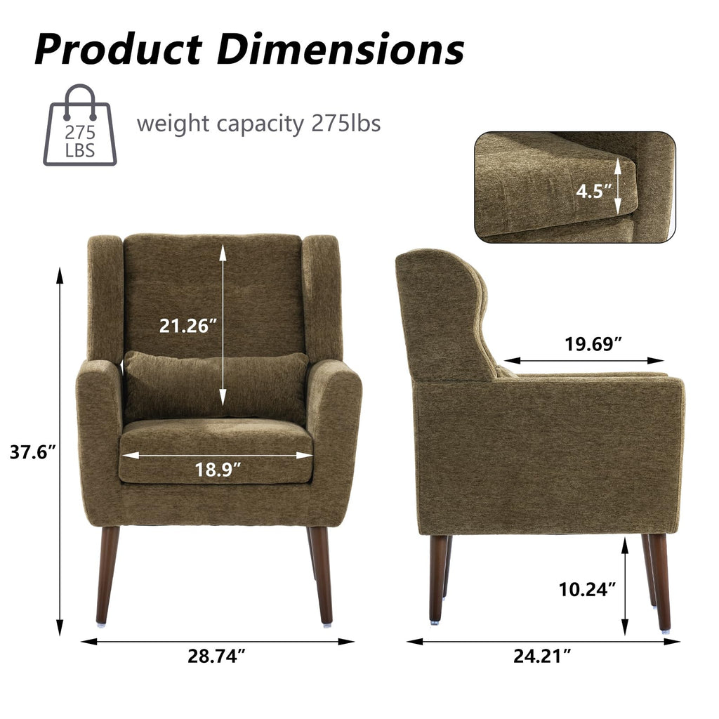 Olive Green Chenille Upholstered Accent Chairs Set of 2 B139211