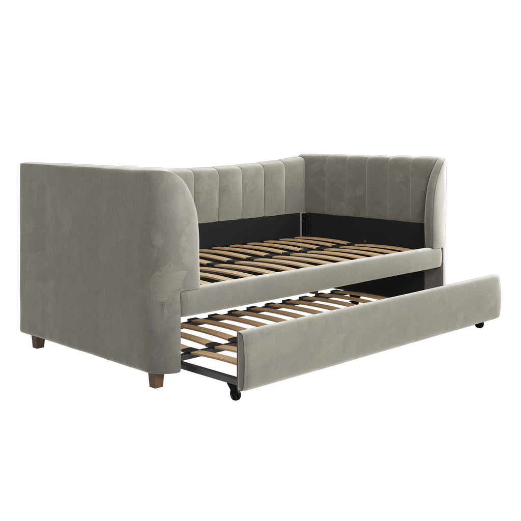 Gray Velvet Twin Upholstered Daybed with Trundle W4473