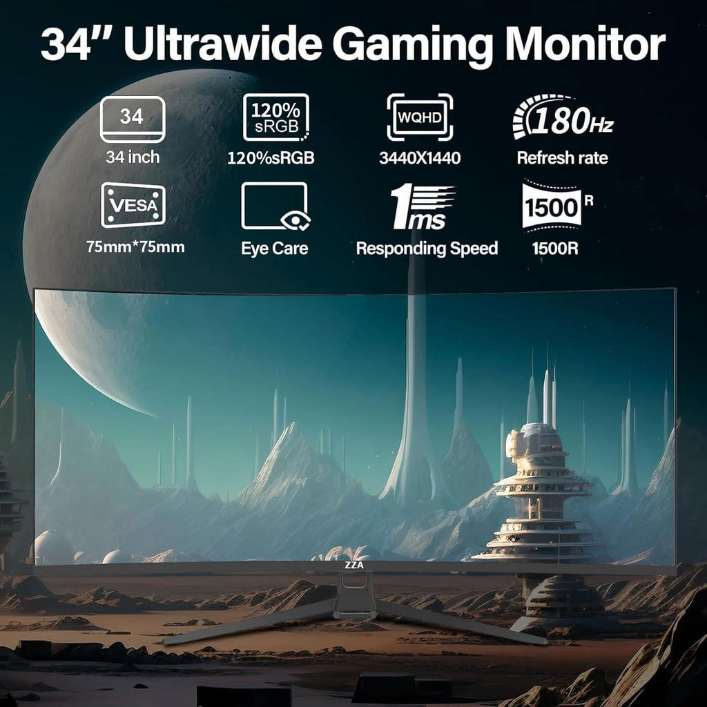 34 Inch Curved Ultrawide Monitor WQHD 165Hz 1ms HDR10 FreeSync G-Sync VESA Mount Compatible N144