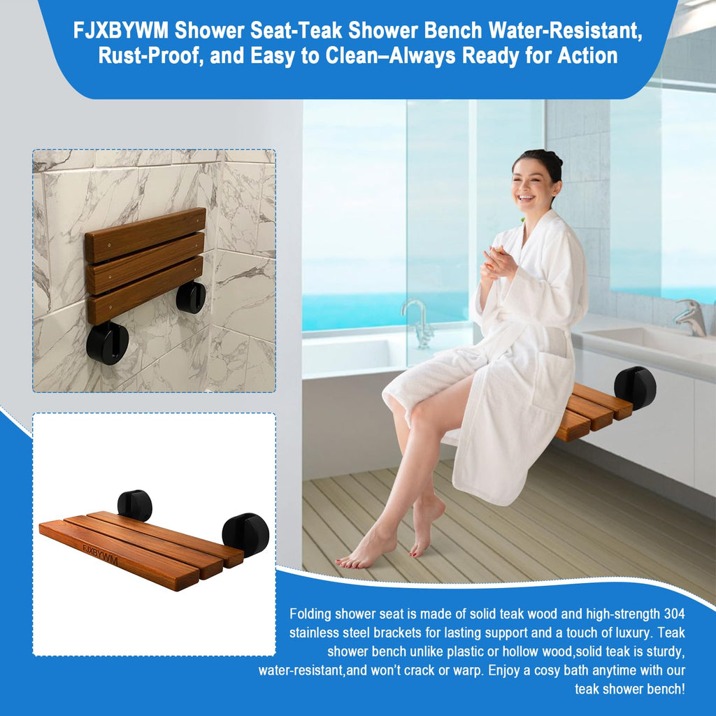 20" Teak Wall Mounted Fold Down Shower Seat 400 lbs Capacity M2172
