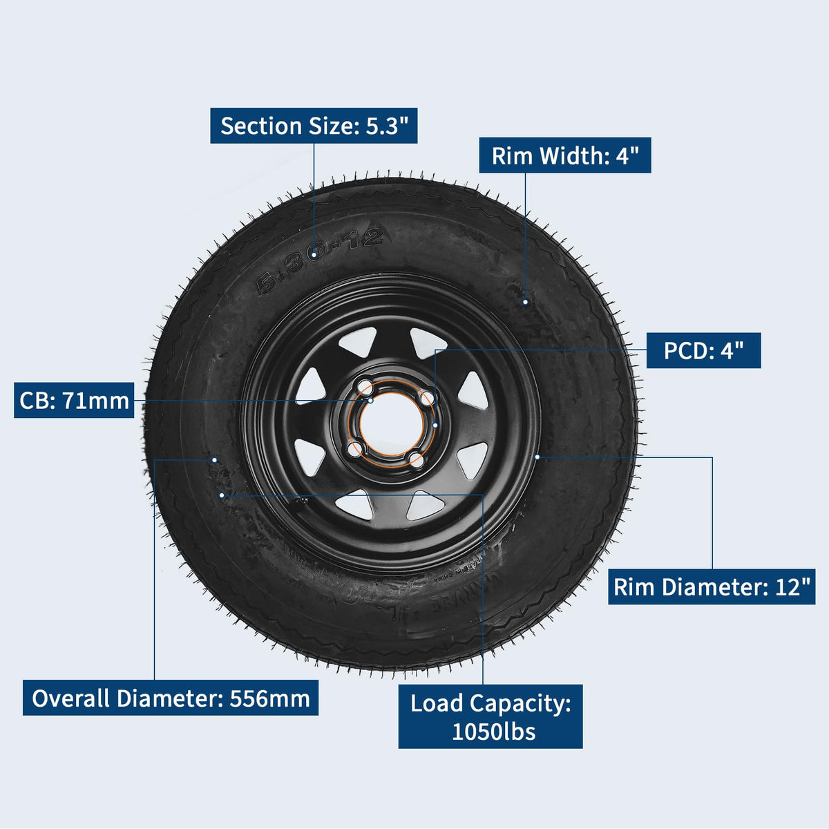2-Pack Trailer Tire On Rim 5.30-12 4 Lug 12 in Wheels Load Range C Black L984485
