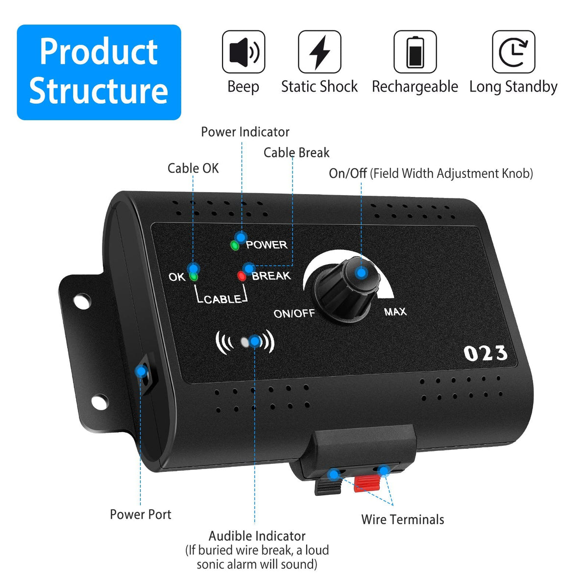 Electric Dog Fence System with 2 Waterproof Collar M802