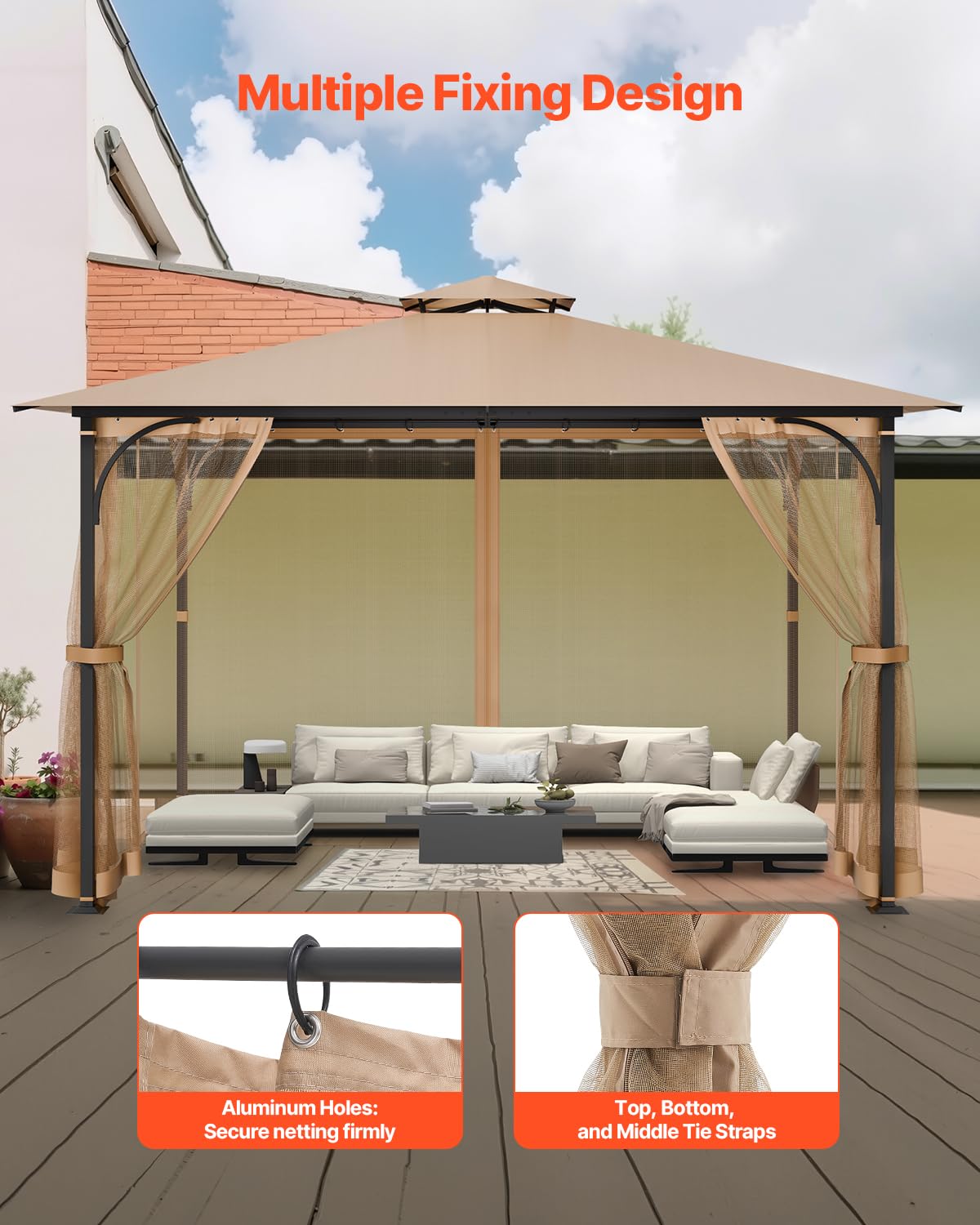 10 x 12 x 7 FT Gazebo Netting Replacement 4-Panel Sidewall Mesh Net E2239