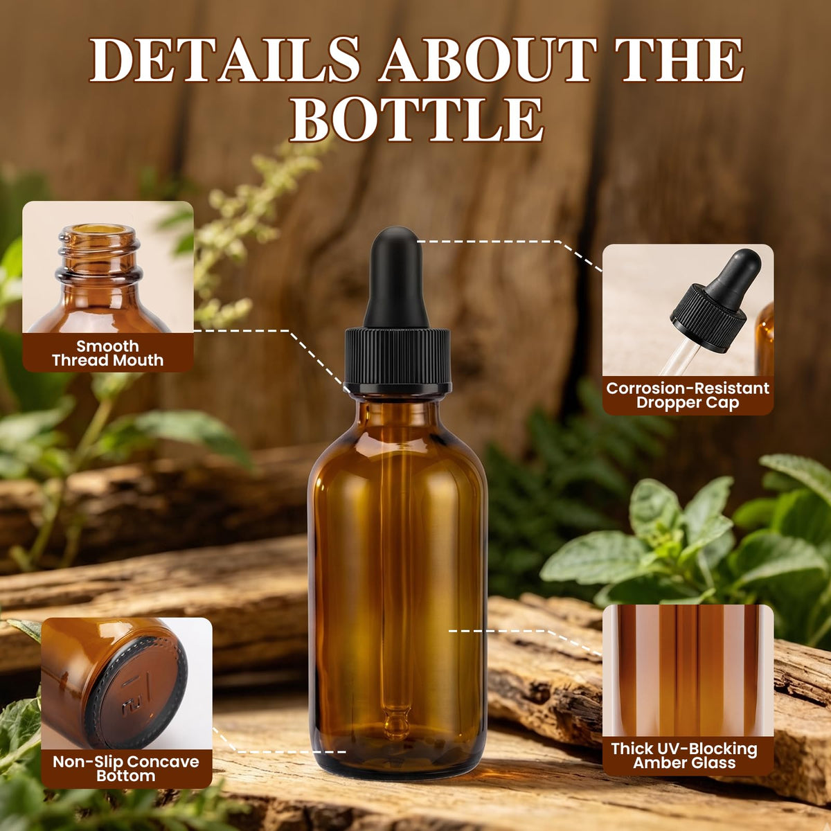 2 oz Amber Glass Dropper Bottles with Funnels, 40 Pack F6812