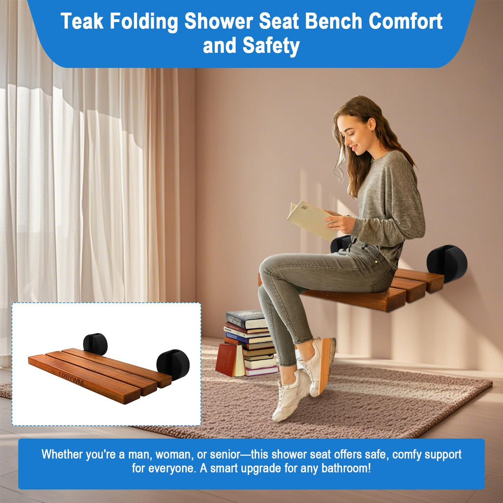 20" Teak Wall Mounted Fold Down Shower Seat 400 lbs Capacity M2172