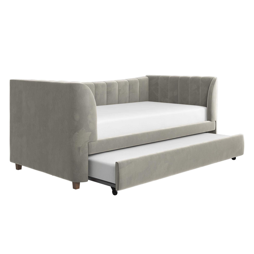 Gray Velvet Twin Upholstered Daybed with Trundle W4473