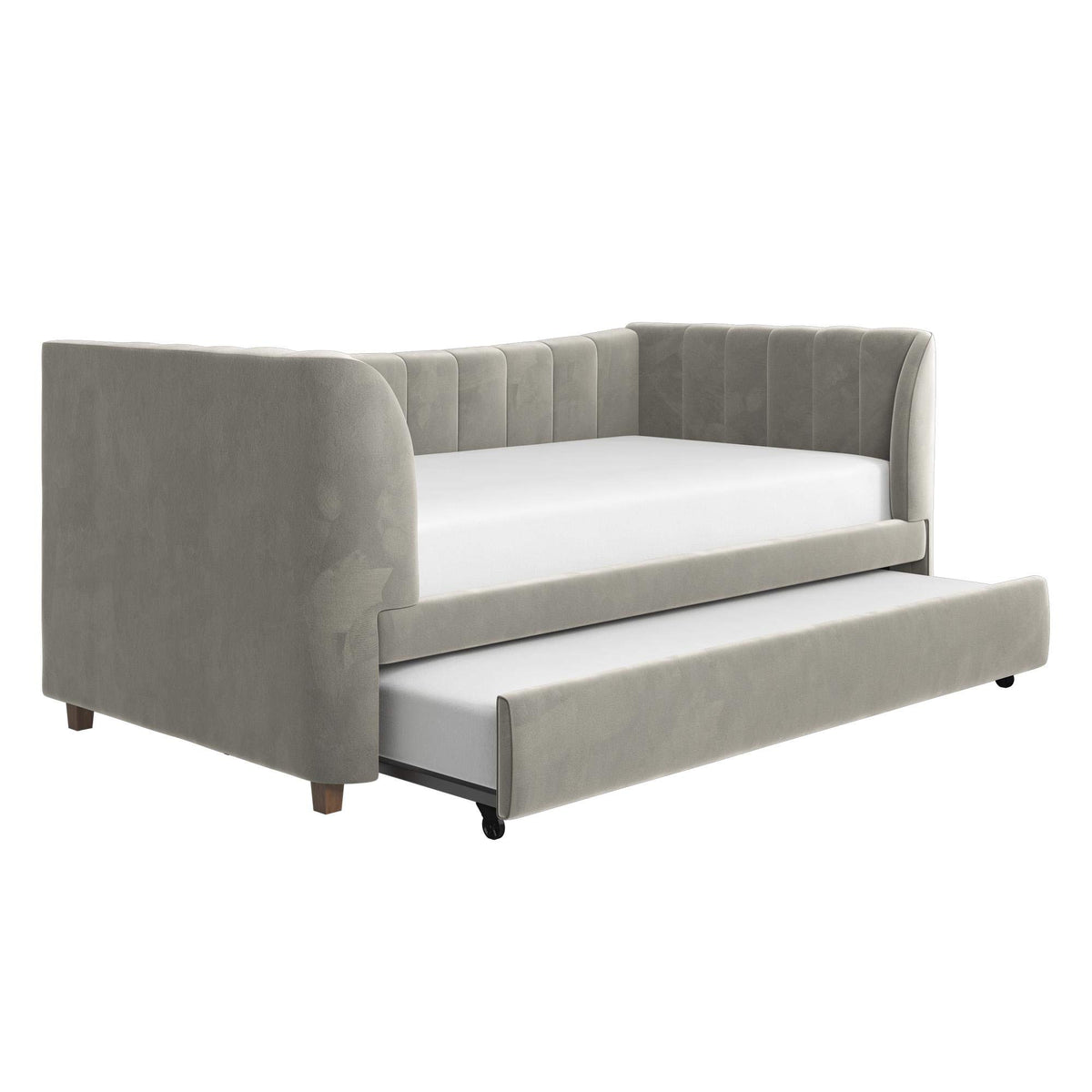 Gray Velvet Twin Upholstered Daybed with Trundle W4473