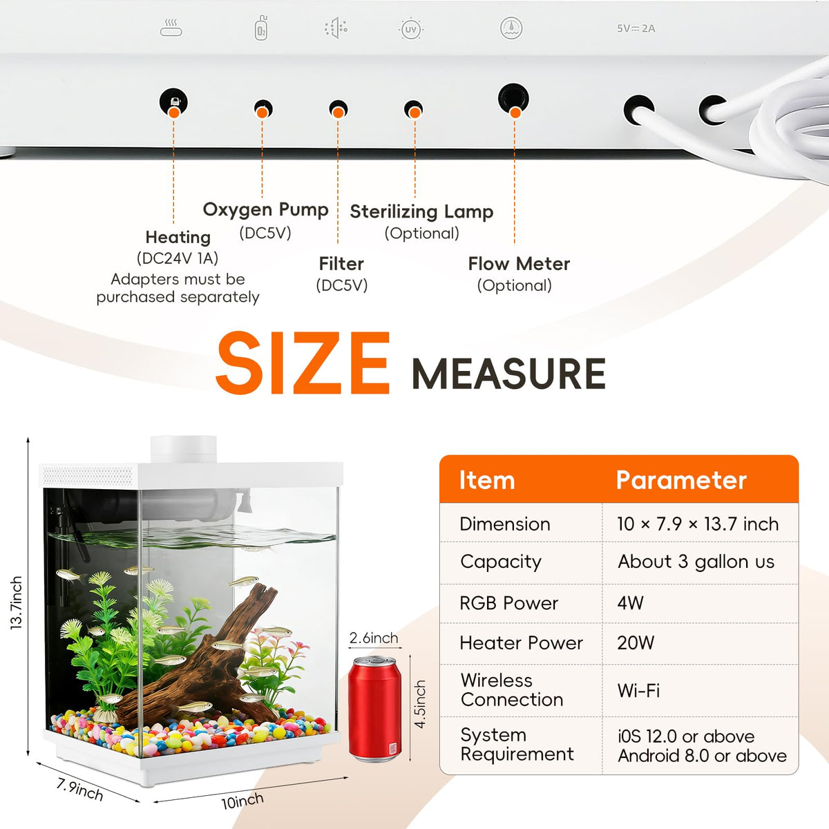 3 Gallon Glass Fish Tank Aquarium Kit with APP Control Q78059
