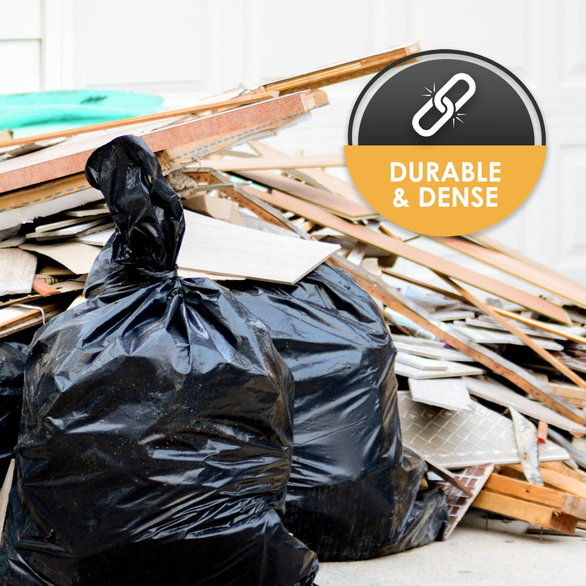 Heavy Duty 42-Gallon Contractor Trash Bags, Tear Resistant, Black, 10 Ct X333
