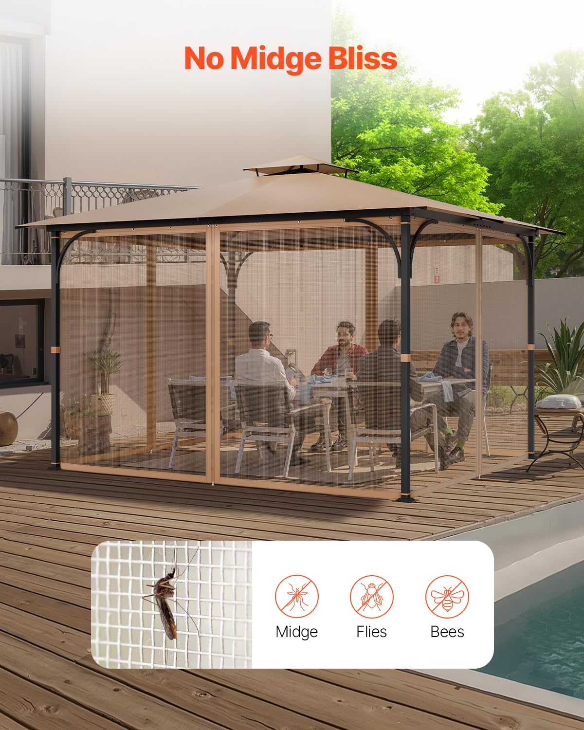 10 x 12 x 7 FT Gazebo Netting Replacement 4-Panel Sidewall Mesh Net E2239