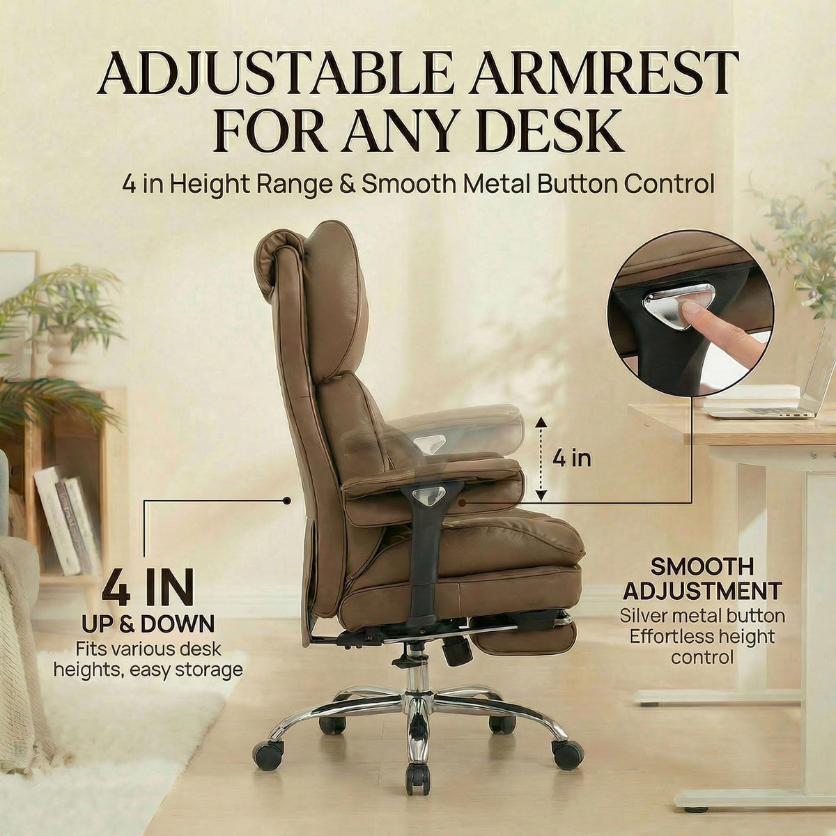 Big & Tall Desk Chair with Footrest Brown V2443